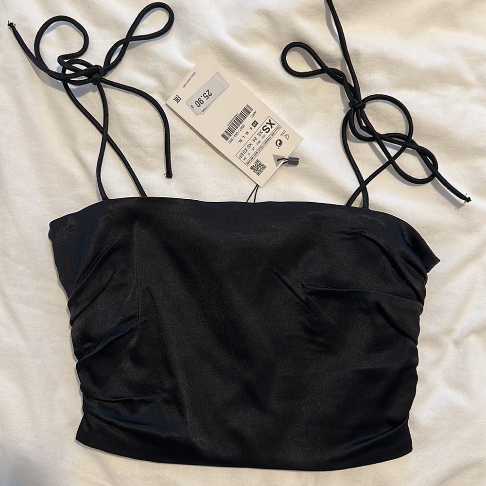 NWT Zara Black Satin Crop Top